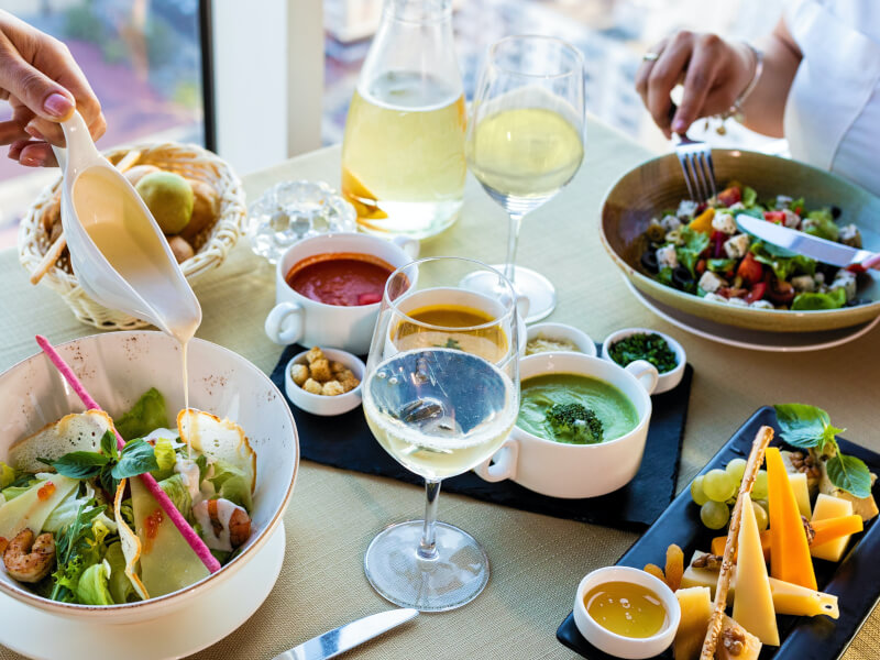 gourmet lunch with wine