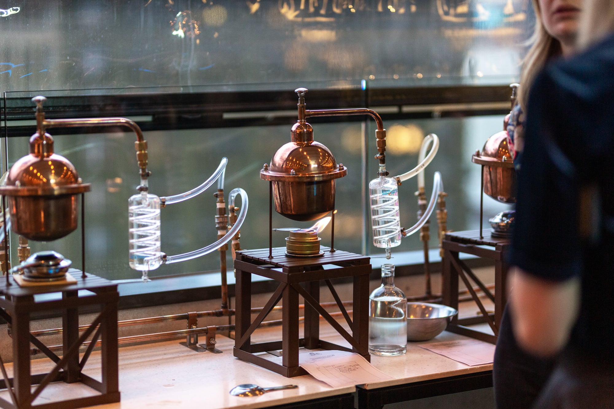 Gin making equipment set up on table
