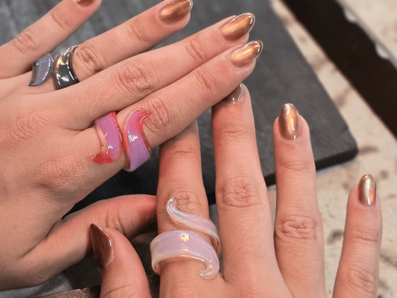 woman wearing glass ring creations