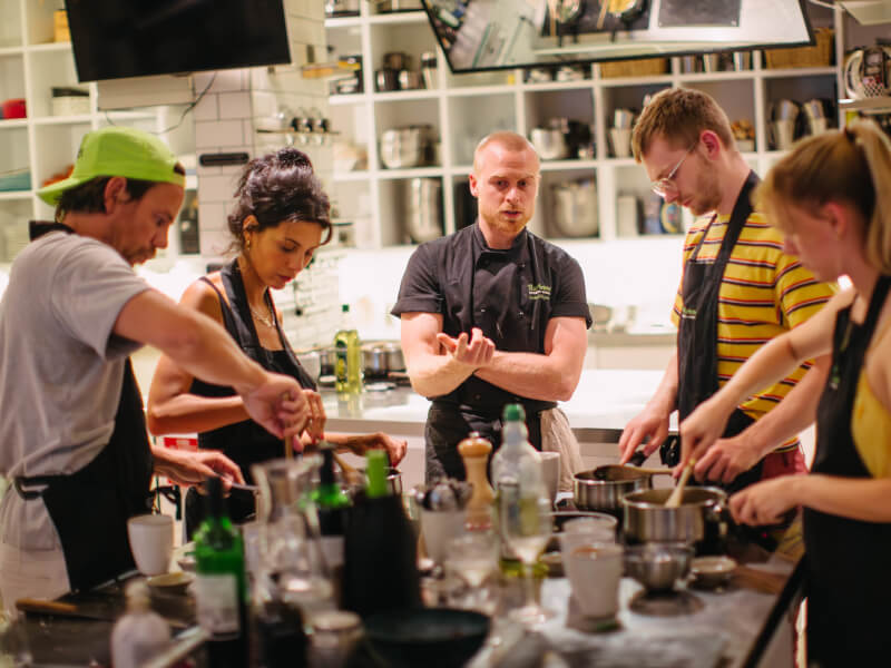 A cosy group cooking class