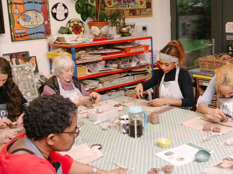 A team building group pottery class