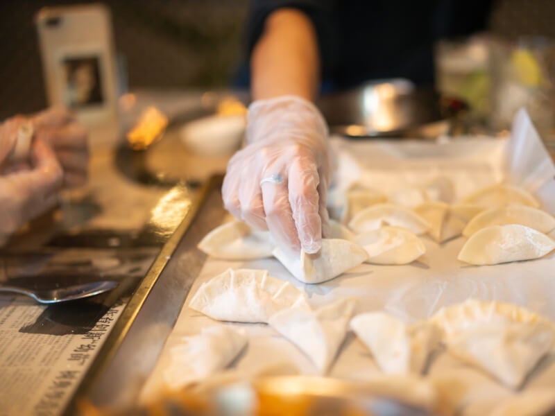 Tray of handmade dumplings