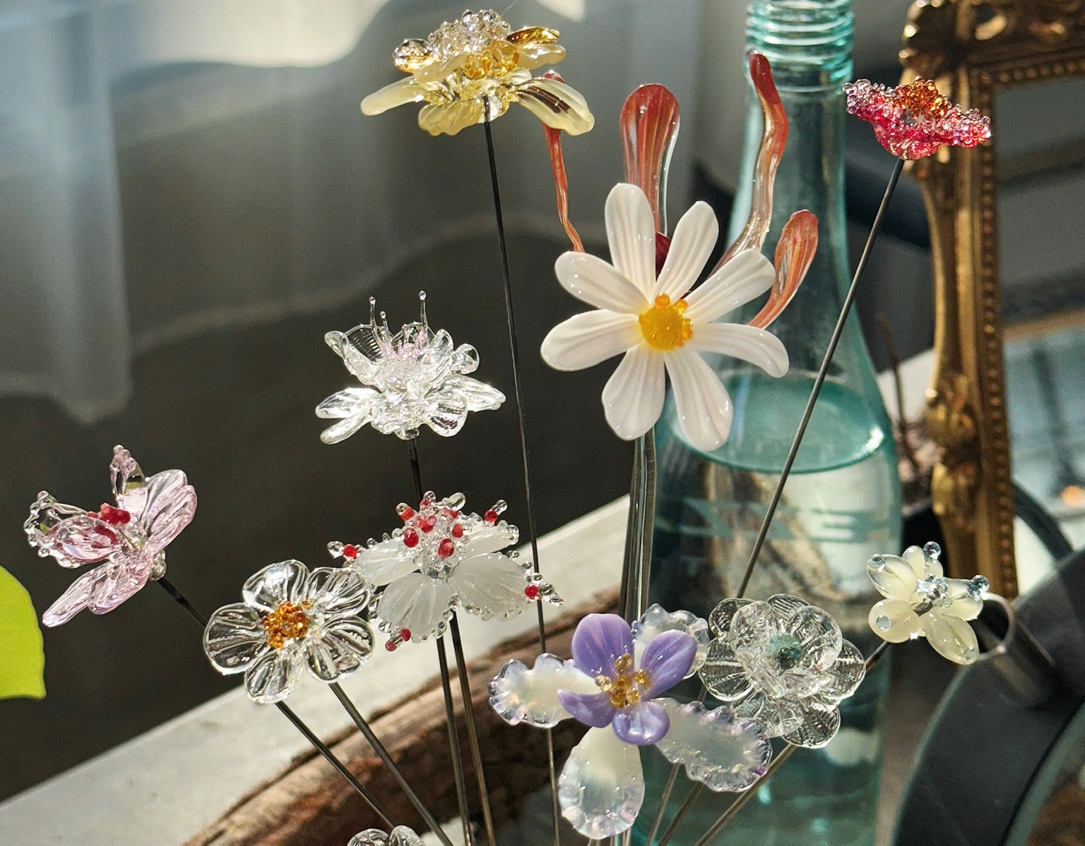 Glass flowers in a vase
