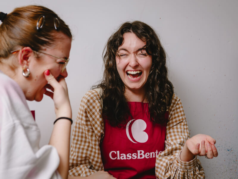 A happy couple laughing