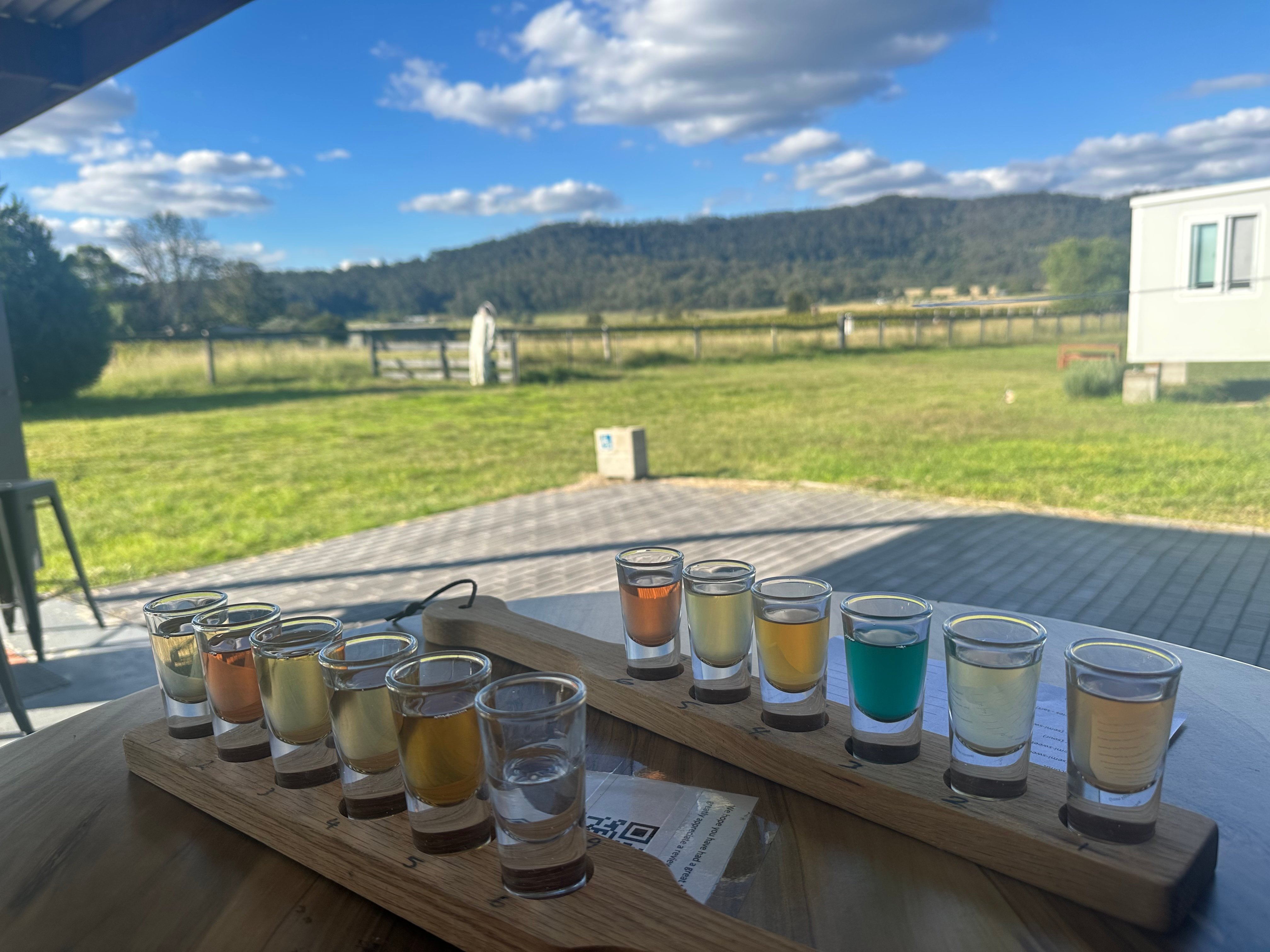 A variety of mead wines on the table for tasting