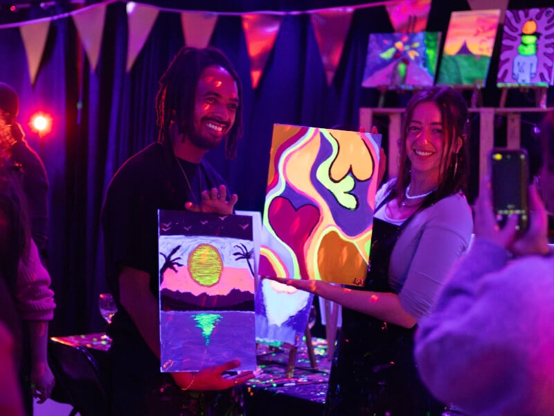 neon paint and sip night - couple