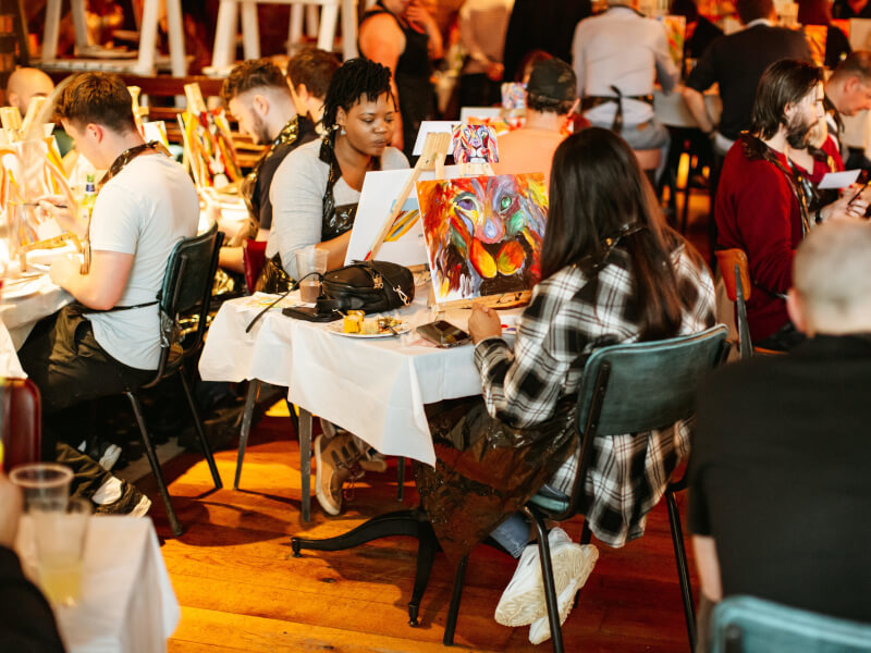 A big paint and sip team building event