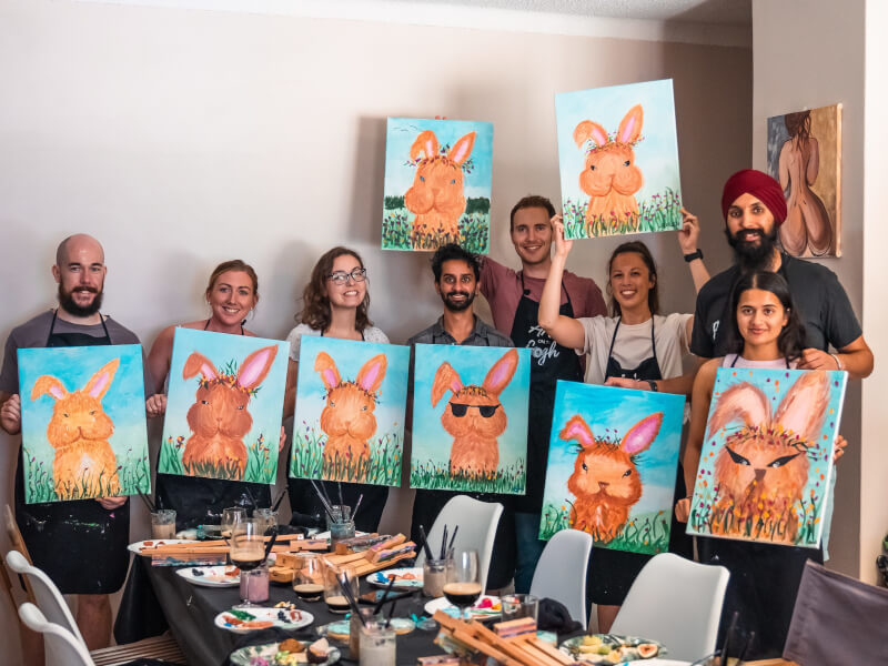 A group paint and sip session for team building