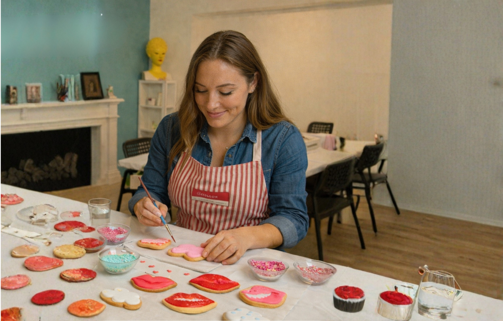 Woman decorating cookies