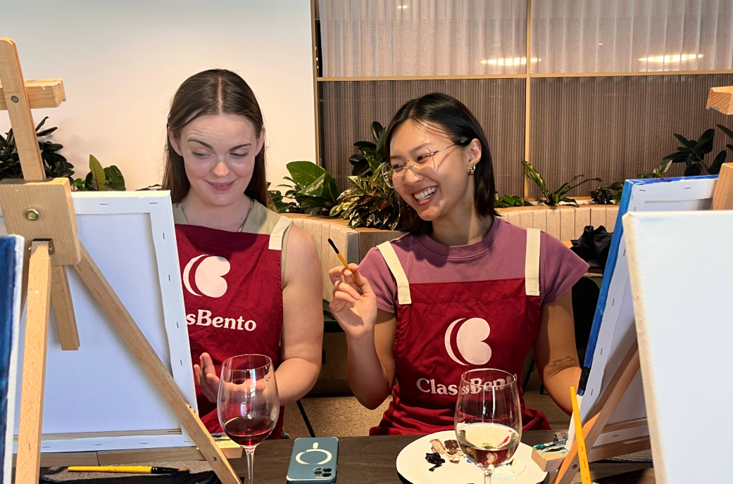 Friends at a paint and sip studio