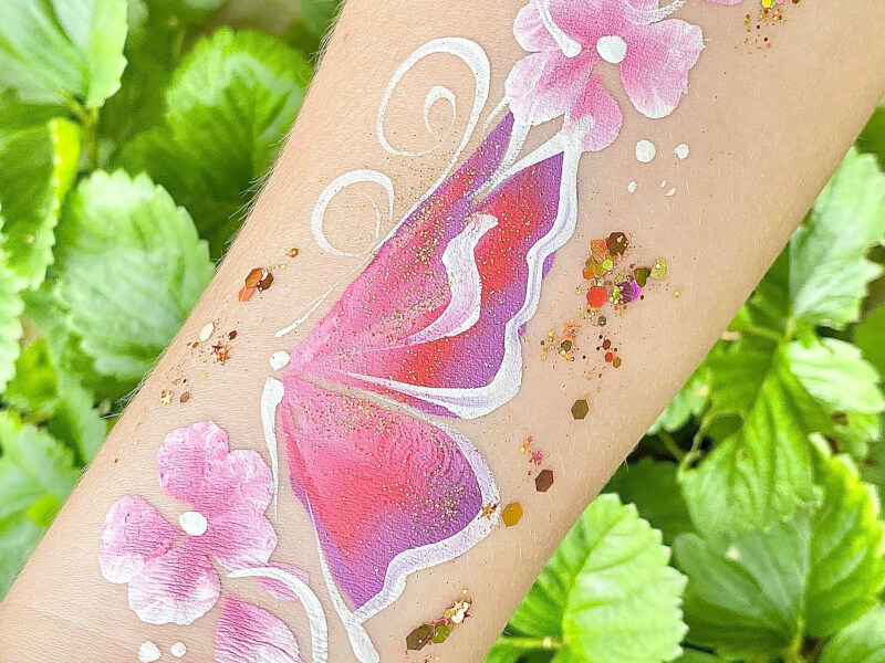 Botanical design painted on skin