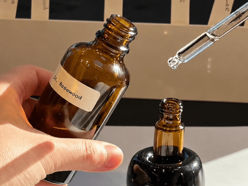 Close up of perfume blending workshop