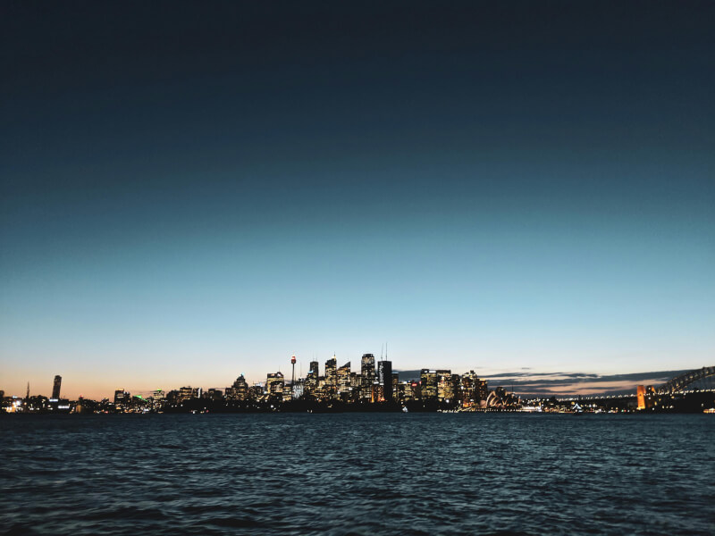 Sydney city from afar, seen from across the harbour.