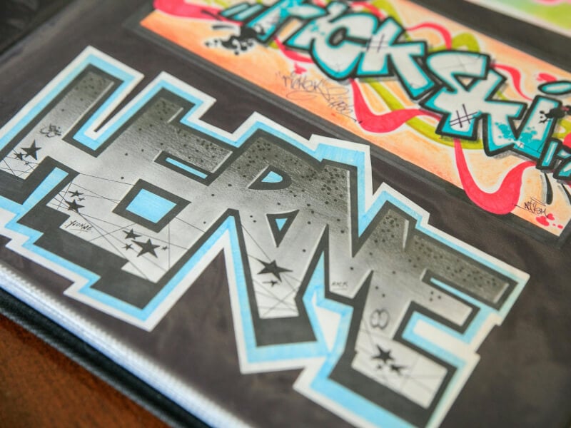 Graffiti painting lying on the table