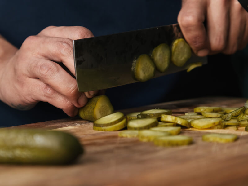 Chopping pickles for pickling