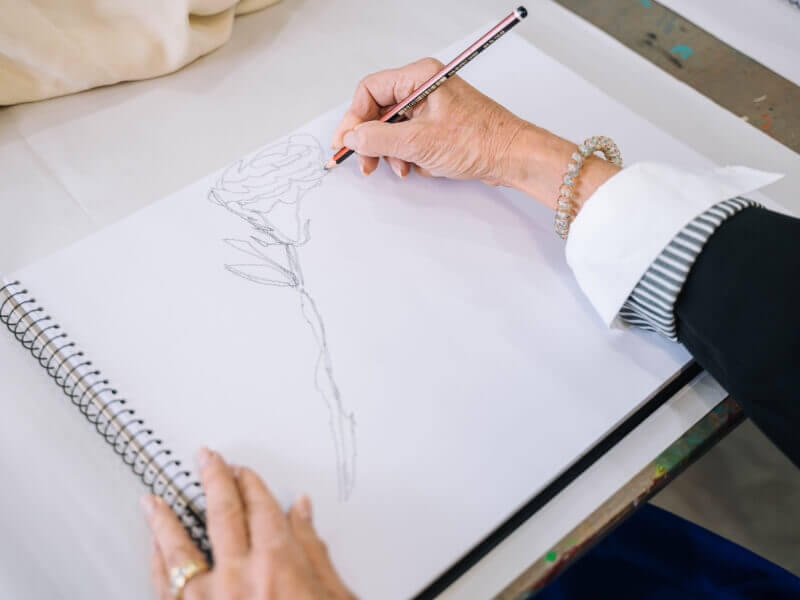 A person drawing a rose
