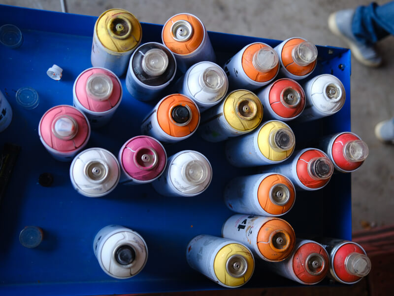 A selection of spray cans from above