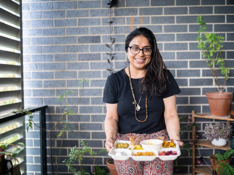 Girl with vegan food