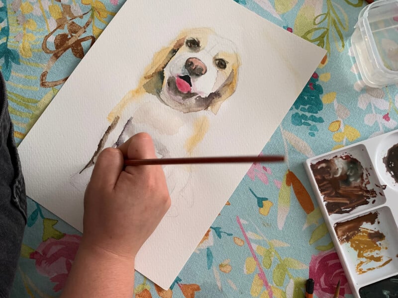 painting a watercolour dog artwork