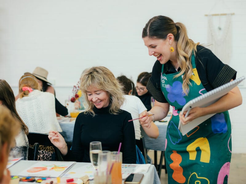 watercolour workshop teacher and student smiling