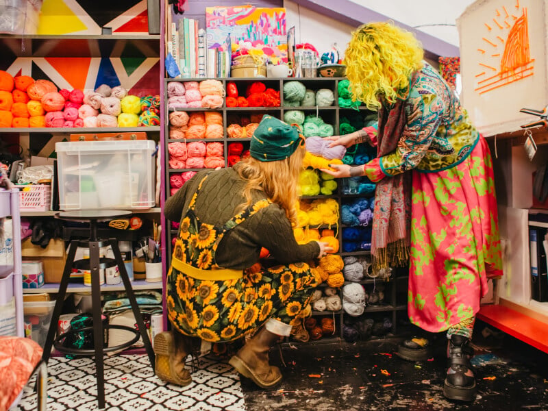 people choosing yarn for crochet class